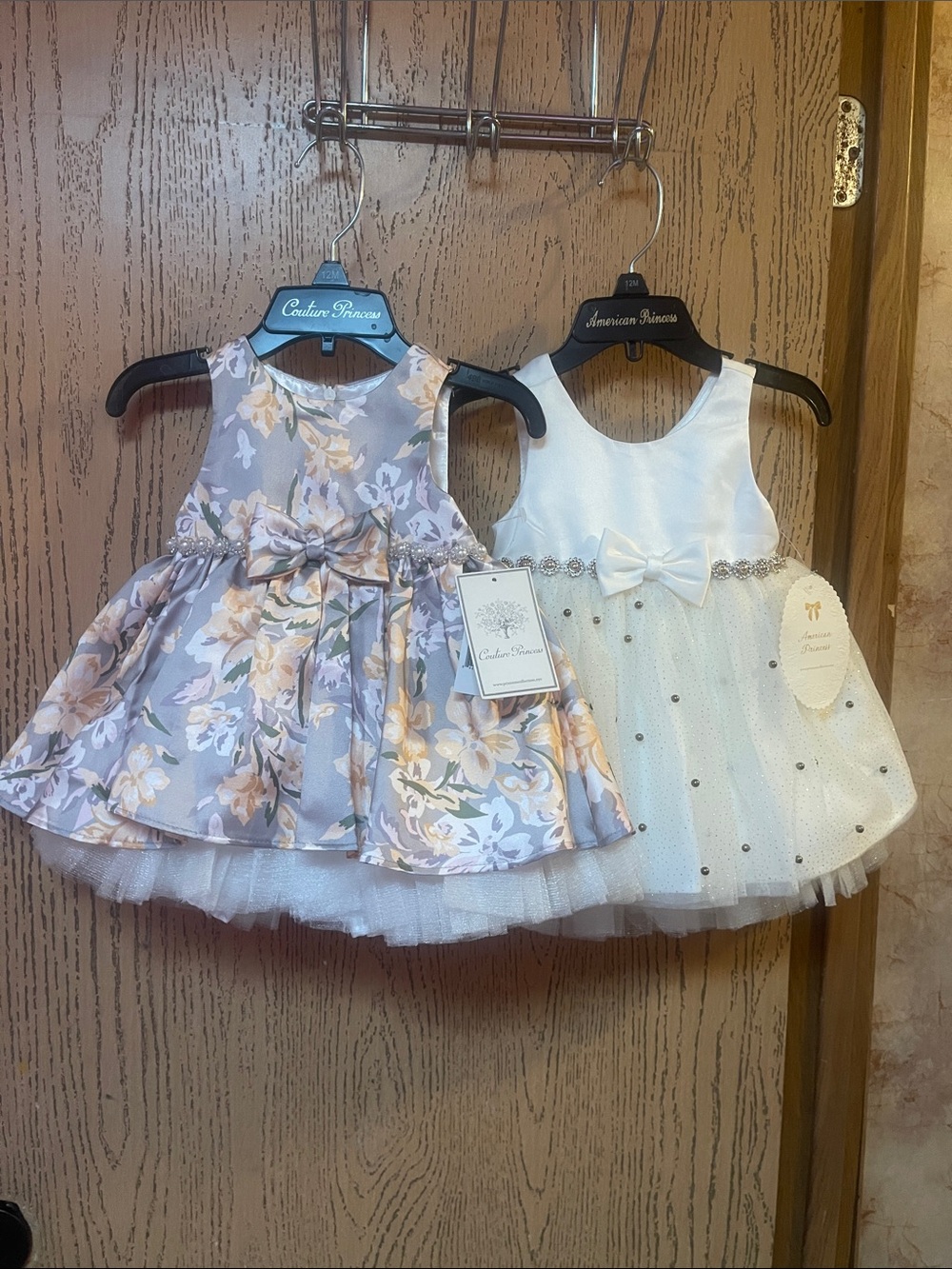 American Princess Girls' Floral Dress & Ivory Tulle Party Dress - Gray, Cream